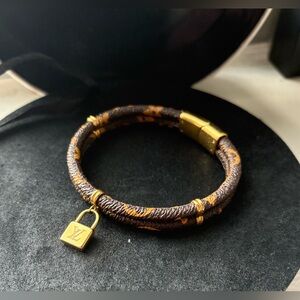 Designer Inspired Lux Iconic Monogram Brown Bracelet w/Gold Signature Lock Charm
